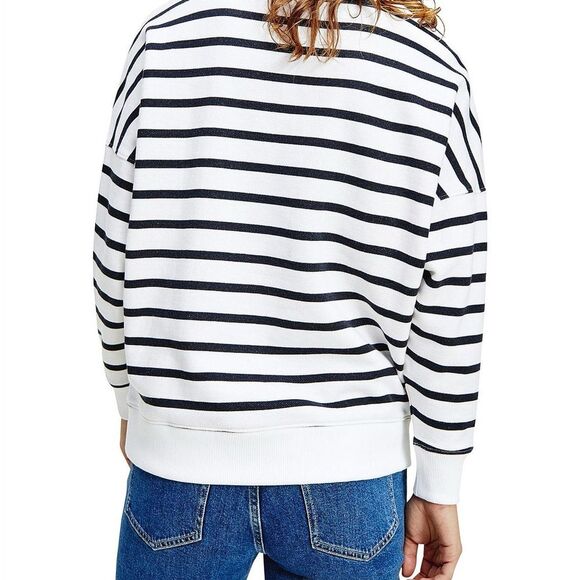 TOMMY HILFIGER OVERSIZED SCRIPT OPEN-NECK LONG SLEEVE CREWNECK WHITE BLACK LARGE - Picture 2 of 9
